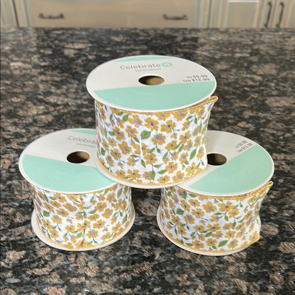 CELEBRATE IT FLORAL WIRED RIBBON SET OF 3 NWT